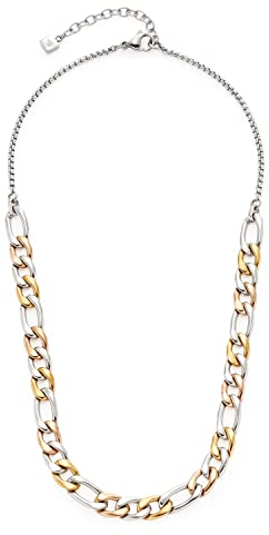 Leonardo 022068 Collier tricolore en acier inoxydable avec maillons en or rose et argent, 45 cm, Acier inoxydable, Pas de gemme
