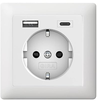 Gira Komplett Set 245927 Schuko Steckdose USB-Anschluss Shutter Berührungsschutz Typ A(max.2,4A) Typ C(max.3A) 021104 1-fach Rahmen Standard 55 Reinweiß matt Unterputz Wandsteckdose Smartphone Tablet