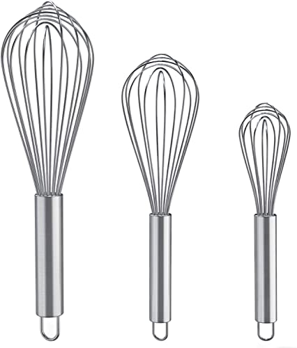 LIDOUK 3 Pcs8+10+12Metal Whisk Sets, Stainless Steel Egg Wire Tiny Whisks for Cooking Baking, Professional Whisking Wisk Kitchen Tool Utensil, Beater Balloon Whisker/Wisks/Wisker for Stirring
