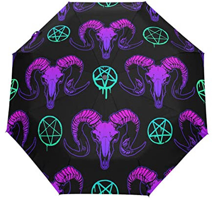GAIREG Ram Skull Pattern Travel Umbrella Automatic Open Close Compact Folding Rain Umbrellas