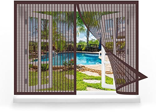 Zanzariera Magnetica Finestra 200 x 150 cm, Tendina Anti Zanzare Mosche, Traspirante Aria Fresca per Porte Finestre Balcone Soggiorno, Marrone
