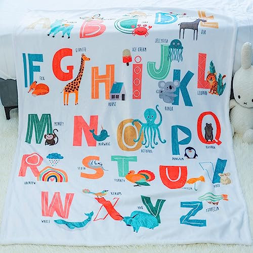 ABC Decke, Alphabet-Überwurf, Decke, weiß, weich, niedlich, Tiere, Cartoon-Decke, Geschenke, ABC-Decke für Kinder, Jungen, Mädchen (Tiere, 127 x 152,4 cm)