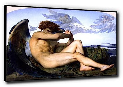Phyrek123 Alexandre Cabanel Gerahmte Kunstdrucke „Fallen Angel“ Berühmte Bilder auf Leinwand gedruckt Schwarz gerahmte Wandkunst für Wohnzimmer 70 x 112 cm schwarz gerahmt