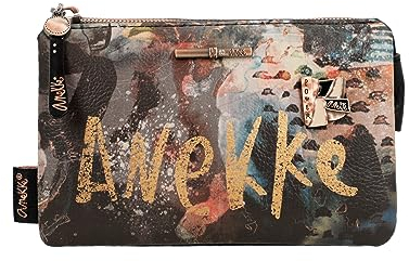 Anekke | Trousse Triple Multifonctions Palette Collection Shoen | Pochette 3 Compartiments Femme pour Accessoires ou Monnaie Originale Inspiration Japonaise | 15 x 9 x 4 cm | Coloris Noir