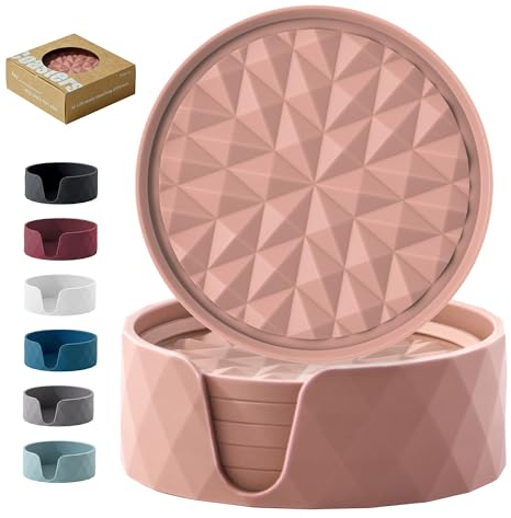 Wingcases Silikon-Untersetzer für Getränke [6er Pack]- Tassenuntersetzer mit Halterung zum Schutz des Tisches - rutschfest, Nicht klebend, Dekoration für den Kaffeetisch, Rosa