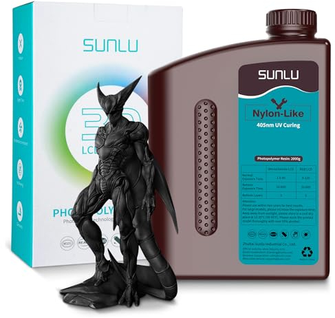 SUNLU Nylon-ähnliches 3D-Druckharz 2KG, hochfestes und langlebiges Photopolymerharz für LCD/DLP/SLA-Drucker, 395-405nm UV-Härtung, ideal für Funktionsteile, Prototypen, 2000G Schwarz