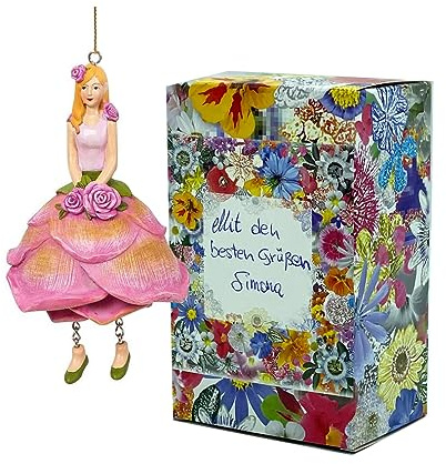 Fiebiger Floristik Fille de Fleurs Rose Aurore pour Suspension Figurine de Fée Elfe Décorative Figurine de Fleur Sculpture Filles de Fleurs en Boîte Cadeau
