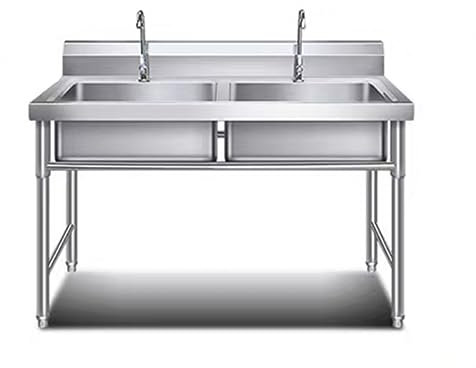 Freistehendes Edelstahl-Küchenspülbecken, Doppelwaschbecken, Waschbecken, 2 Fächer mit Wasserhahn, Vorbereitungs- und Nutzspüle, gewerbliche Spüle für Küche, Waschküche (100 cm x 60 cm)