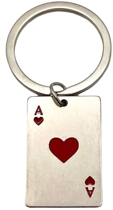 Generico Porte-clés As de Coeurs en Acier Inoxydable Cartes de Poker Texas Hold'em Gadget Accessoires Idée Cadeau, argent, Taille Unique