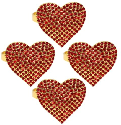 ABOOFAN 4 Stück Valentinstag-Serviettenringe Rote Herz-Serviettenschnallen Strass-Herz-Serviettenring Valentinstag-Serviettenhalter Für Valentinstag Hochzeit Tischdekoration
