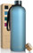 LARS NYSØM Botella de Agua 1,5l | Botella Agua | Cantimplora Deportiva Tritan Ultraligera a Prueba de Fugas, Apta para el Ácido Carbónico | 2 Tapas Incluidas (Blue - Gold, XL 1500ml)