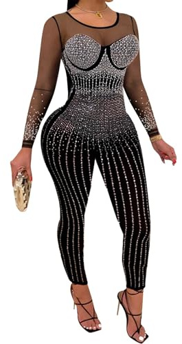 ieron Dam nätklänning genomskinlig strass coverupklänning genomskinlig form skönhet glitter elegant nattklänning för fest speciella dagar, Mesh Bodysuit,s, S