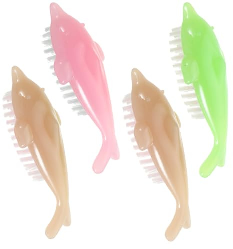 Housoutil Dolphin Shaped Nail Brush 4 pack Manicure Brush for Fingernail Cleaning and Nail Surface Cleaning Comfortable Handle Soft Bristles Portable Brushes for Home Use