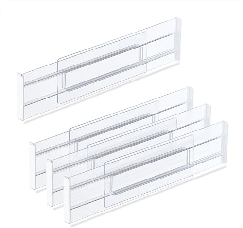 Relaxdays Schubladentrenner, 4er Set, verstellbare Ladentrenner Schublade 28 bis 52,5 cm, Schubladenteiler, transparent