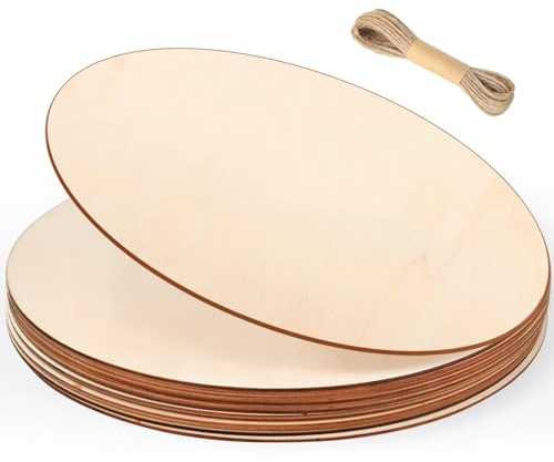 NAROSEBE 12-Zoll-Loch-Rundhackschnitzelsatz 6 Stück Holzscheibe Rund, Runde Holzplatten, Holzscheiben 30 cm Durchmesser, Runde Naturholzscheiben, Natur Holz Kreise Holzscheiben zum Basteln
