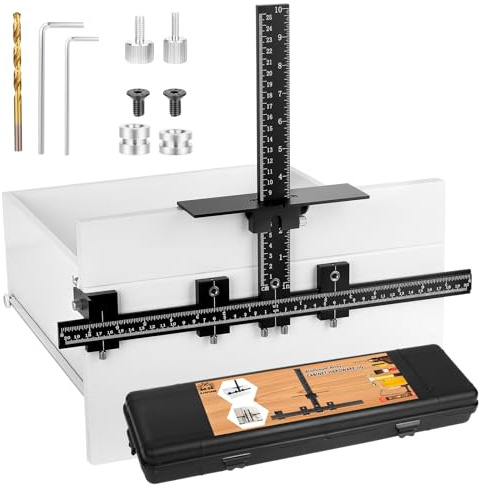 Aiwons Cabinet Hardware Jig Template - Adjustable Drawer Handle Knob Installation Tool - Woodworking Punch Locator Drill Hole Guide Jigs for Mounting Door Pull - Cabinet Handle Jig of Aluminum Alloy