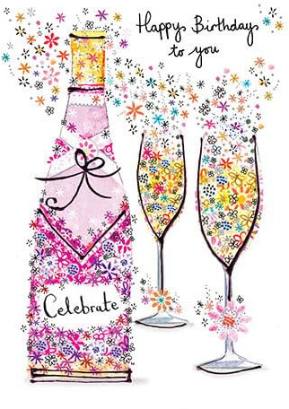 Paper Rose Wine Birthday Card Fun Illustrated Daisy Patch Design