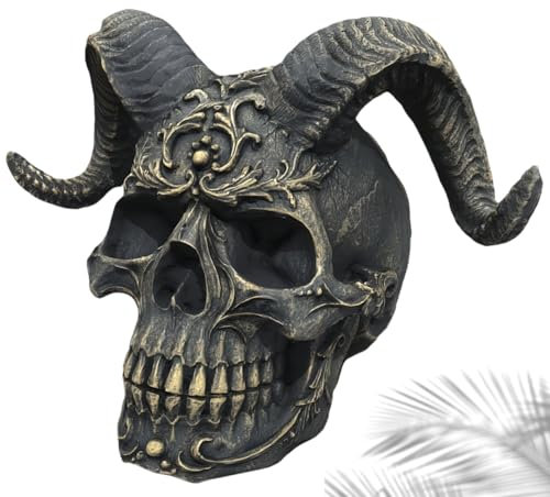 Skull Figurine Resin Black - Demon Skeleton Sculpture Statue - Halloween Decoration Gothic Skull Head Ornament - Home Office Desktop Accessories Decor 14cm - Birthday Mysterious Creative Present