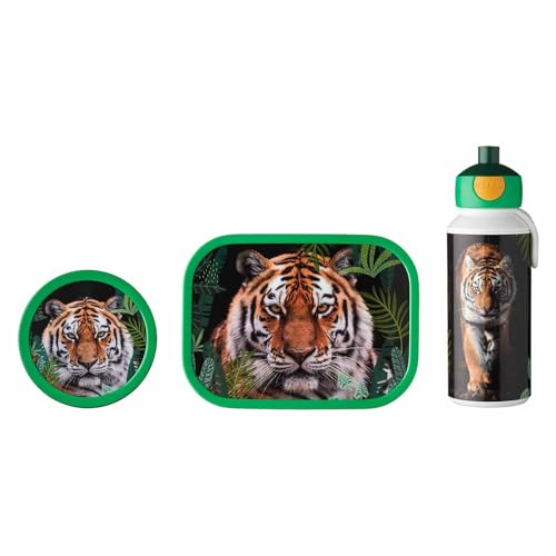 Mepal - Lunch-Set Campus - Lunchset für Kinder mit Pop-Up Trinkflasche, Lunch Box & Fruchtbox - Pausen-Set für die Schule oder Unterwegs - Spülmaschinenfest & BPA-frei - Wild Tiger