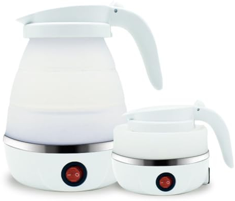 Hervidor eléctrico plegable de 600 ml, mini hervidor de viaje, hervidor eléctrico de silicona, hervidor plegable, hervidor portátil para camping, viajes, vacaciones, hoteles, oficinas (blanco)