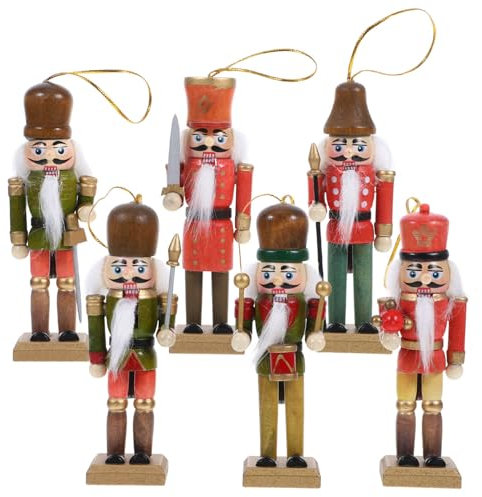 Cabilock Hängende Nussknacker-Ornamentfiguren 6-Teiliges Weihnachts-Mini-Holzkönig- Und Soldat-Nussknacker-Weihnachtsbaumschmuck-Dekor-Set 13 cm
