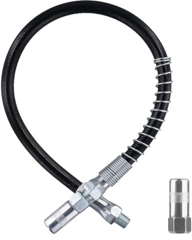 NQEUEPN Grease Gun Accessory Kit, 18 Inch Spring Flex Hose with Grease Gun Coupler 8000PSI 1/8 NPT Threads Grease Gun Fittings