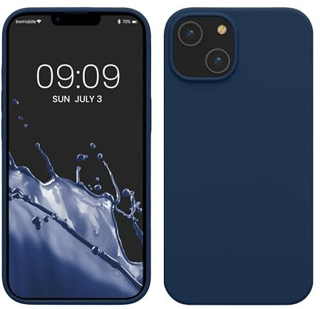 kwmobile Case for iPhone 14 Case - Slim Soft TPU Silicone Cover - Works with Wireless Charging - Navy Blue