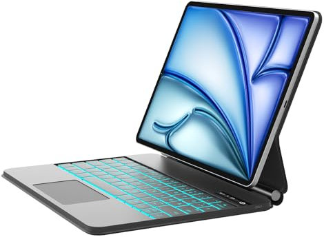 IVEOPPE Magic Keyboard iPad Air 13 M3 2025/ M2 2024, Freischwebendes Stand Design, Beleuchtete Multi-Touch Trackpad Hülle Tastatur für iPad Pro 12.9 (6./5./4./3. Gen)/ Air 13 Zoll M3/M2, Schwarz