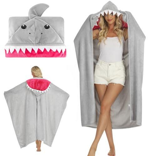 Bcuuozeeing Coperta squalo, idea regalo per donne, coperta con maniche, portatile, coperta Shark, coperta per divano, coperta con maniche, per adulti e bambini, 150 x 130 cm