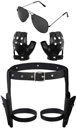 Bofeiya Set of 3 Pcs Halloween Thigh Holsters Costume for Women-Adjustable Leg Gun Holster,Glove,Black Sunglasses for Halloween Costume Party