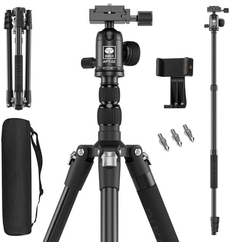 SIRUI Trépied pour Appareil Photo de 199,9 CM de Haut en Aluminium et Monopode avec Colonne Centrale,Trépied Amovible pour Appareil Photo Reflex Numérique avec Tête Sphérique à 360 °(APT-02,Noir)