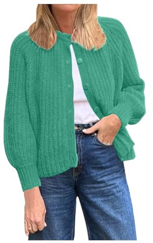 Cardigan da donna a maniche lunghe con bottoni a tinta unita giacca maglione lavorato a maglia per autunno e inverno moda donna spolverino cappotto, Verde, M