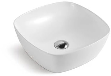 Eridanus Lavabo carré rectangulaire à poser sur le plan de travail Vasque en céramique en porcelaine vitreuse Finition blanche brillante Idéal pour lavabo 400 x 400 x 140 mm