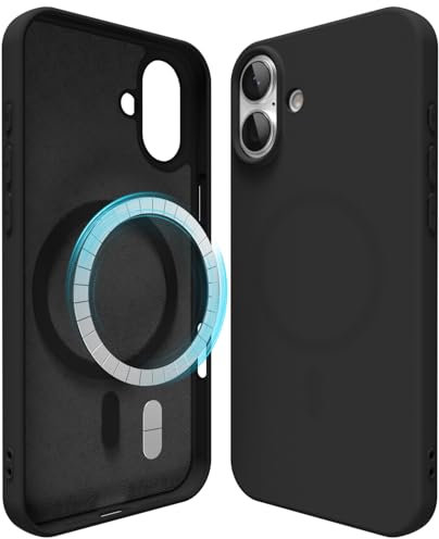 oakxco Silicone Case for iPhone 16 Compatible with Magsafe Magnetic Wireless Charging, Slim Thin Soft Rubber Gel with Magnet, Matte TPU Mag Cover for Women Men, Black