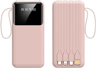 Portable Charger Power Bank 20000mah Display Power Bank, Fast Charging, Fast Mobile Phone Charging Power Bank, 4 Cord Mobile Power Supply (Pink)