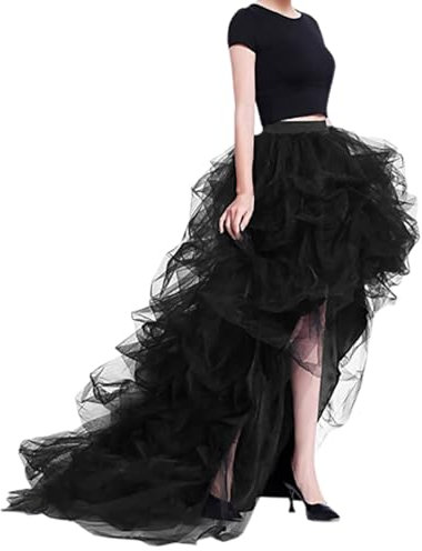 Rock TüLl,Rock Schwarz, Asymmetrisch Langer Tüllrock Mesh Großer Saum Langer Elegant lang Tutu tüll Damen,#001 Schwarz?L