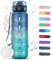 Gourde- 1L - Gourde Sport anti Fuite, Facile à Nettoyer, Gourde Motivation avec Marqueur de Temps, Bouteille d'eau avec Marqueur de Temps, Gourde Plastique pour Running, Vélo, Sport, Bleu-Vert
