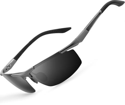 gesruny-Sonnenbrille-Herren-Damen-polarisiert-UV400-Blend Schutz-Al-Mg Metallrahmen-Rechteckig-Ultraleicht-Sonnenbrillen-Klassisch-Retro-Unisex-Outdoor brille für Fahren-Gunmetal Rahmen Schwarz