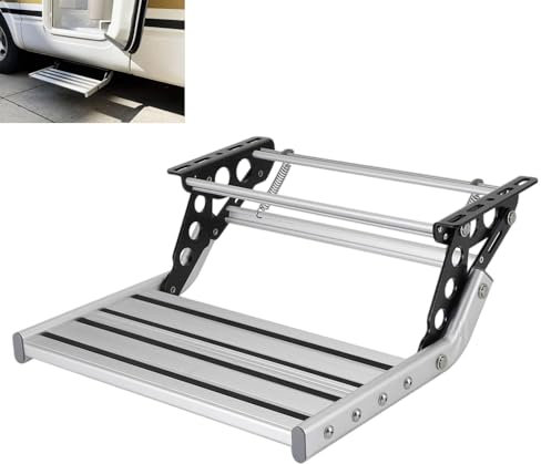 Kensbro Manuelle Wohnmobil Treppe, Alu Einzelschicht Wohnmobiltrittstufen mit Anti-Slip-Streifen, Wohnwagen Stufenbeschläge - Faltbar, Maximal Tragende 200 kg, für Wohnmobil Camper Van Reiseanhänger
