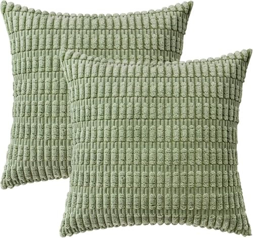2er Set Kissen mit Füllung, Modell Mosa Kordsamt kurz gestreift, als Sofakissen, Couchkissen Dekokissen Zierkissen, Premium Füllkissen inklusive, weich & angenehm, Doppelpack (Minze, 40x 40 cm)