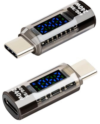 GELRHONR PD 240W USB C Adapter Power Meter, 40Gbps /8K USB C Stecker auf Buchse mit LED Digitalanzeige, für PC, Laptops, Tablets, Handys, Powerbank (2Pack)