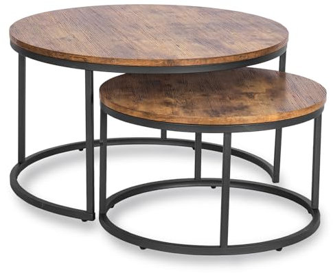 MEBEL ELITE Couchtisch 2er Set Rund – Wohnzimmertisch Holzoptik – Sofatisch mit Metallgestell – Tische für Wohnzimmer und Büro 60 cm/80 cm – Pflegeleichter und Schmutzabweisender
