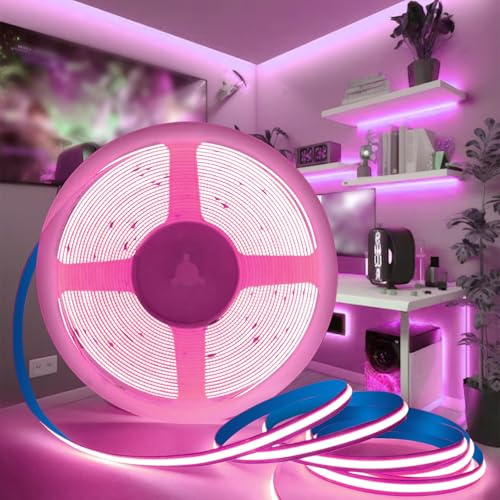 KSIBNW Striscia LED COB 24V, 10M Adesive Luci LED Rosa Strisce 320LEDs/M Flessibile Luce Nastro Larghezza 8mm Tagliabile Tubo per Soggiorno, Natale, Camera da Letto, Bar, Festa, Senza Alimentatore