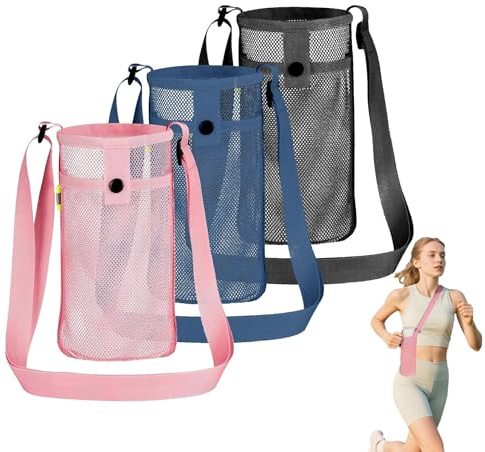 3 Pcs Water Bottle Holder,Water Bottle Bag,Beach Water Bottle Holder,Mesh Portable Water Bottle Bag with Adjustable Shoulder Strap,for Travelling,Camping,Climbing,Hiking,Sport