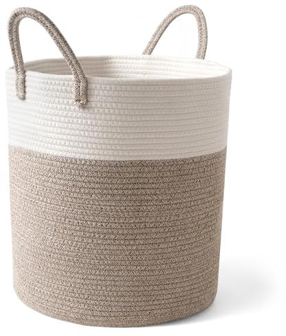 Purecas Großer Wäschekorb aus Baumwollseil mit Henkeln, Leichter Tragbarer Geflochtener Sammelkorb, Spielzeug & Wäsche Aufbewahrung für Badezimmer, Kinderzimmer, Wohnzimmer (Braun, 36x40 cm)