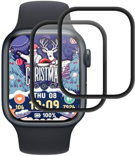 Beukei 2 Stück Panzer Schutz Glas für Apple Watch Series 7/8/9 45mm, Handyfolie,9H Härte,HD Klare,Blasenfrei,Anti-Kratzen, Folie Panzerglas Film