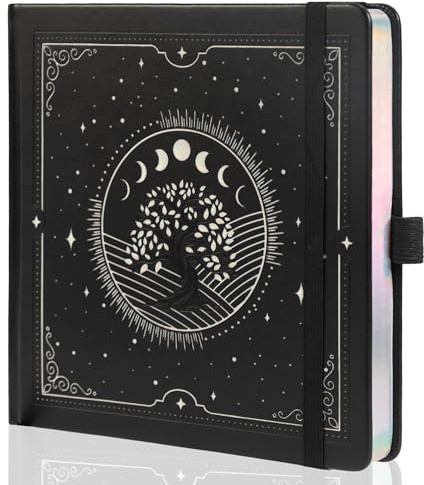 TIEFOSSI Tree of Life Journal, Quadratisches Notizbuch mit Punktraster für Frauen und Männer, Ästhetisches Tagebuch mit 160 Nummerierten Seiten, Hardcover-Notizbuch aus veganem Leder mit Lesezeichen