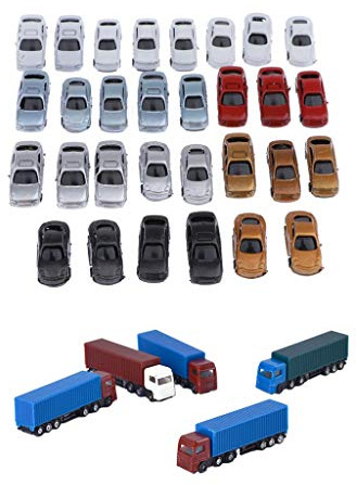 getuse 35 Stück 1:200 Z Spur LKW Diorama Zubehör Set - Lackierte Modellautos für Tischlandschaft Modellbau -zufällige Farbe