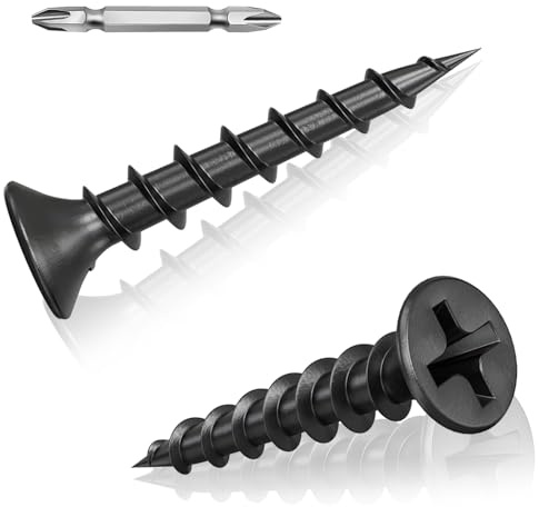 260 Pcs Black Drywall Plasterboard Screws M4 x 40mm, Cement Board Screws | Drywall Screws Coarse, Exterior Decking Screws with Phillips Drive Bit, Black Wood Screws for Drywall Wood and Furniture