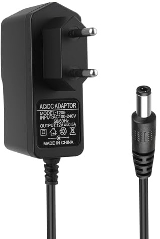 AC zu DC 12V 0,5A Netzteil Adapter, 5,5mm x 2,1mm Stecker, AC 100-240V auf 6W Schaltnetzteil Universal für CCTV-Kamera und LED Streifen, 100CM Ladekabel